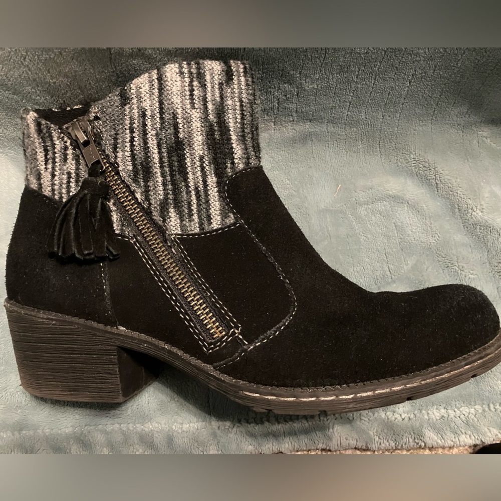 Black Suede Ankle Boots with Knit Cuff